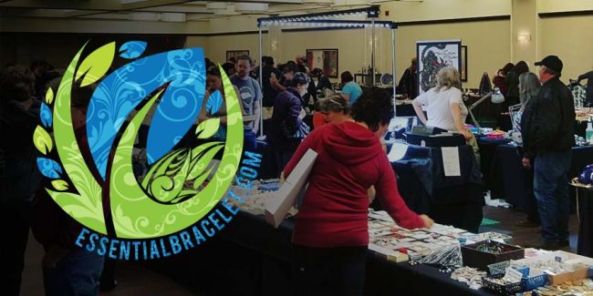2016 Canadian Essential Oils Convention Vendor Spotlight Essential Bracelet logo over image of people at essential oils convention